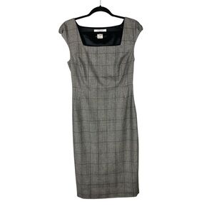 L.K. Bennett London Gray Plaid Wool Dress Size 6 US UK 10 EU 38 Fine Merino Wool